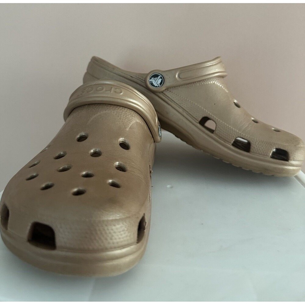 CROCS Metallic Gold Classic Clogs Sandals Unisex Slip-On Shoes W8-9/M6-7